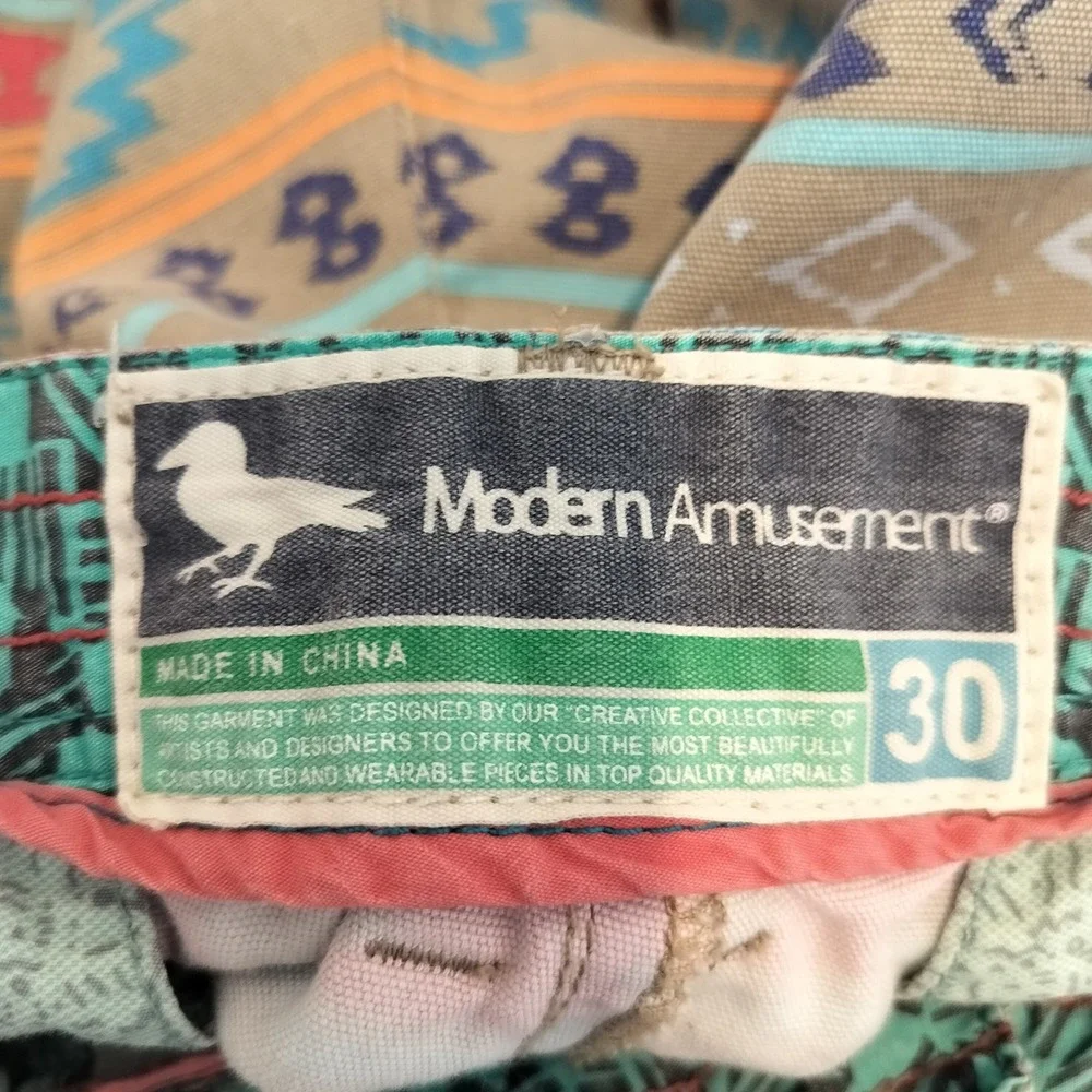 Modern Amusement Shorts Mens 30 Aztec Geometric Southwest Tan Multi Cotton